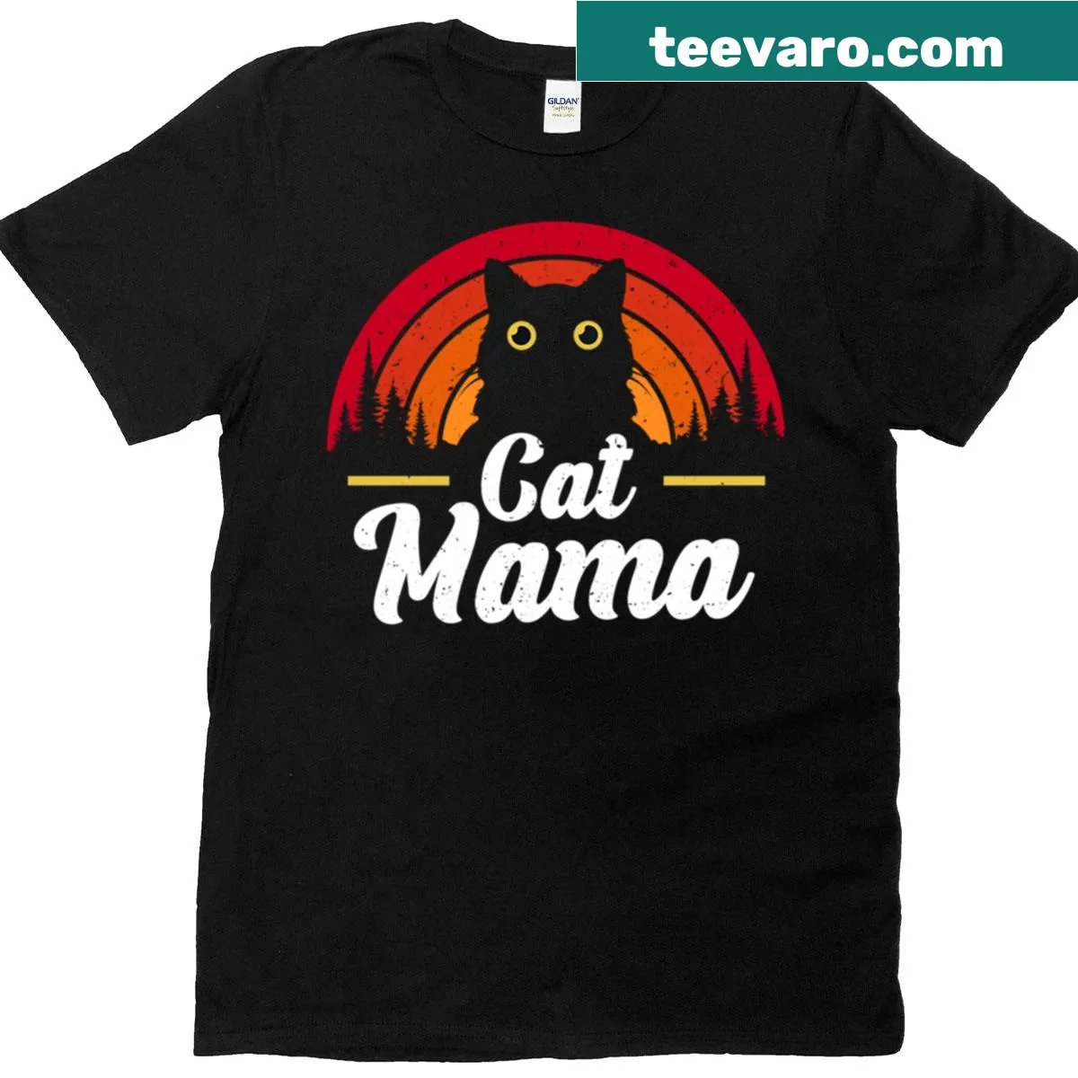 Retro sunset design t-shirt for Cat Mamas — on a men's t-shirt