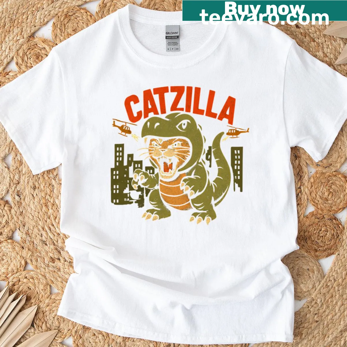 Cute cartoon cat monster design on a t-shirt — on a men's t-shirt