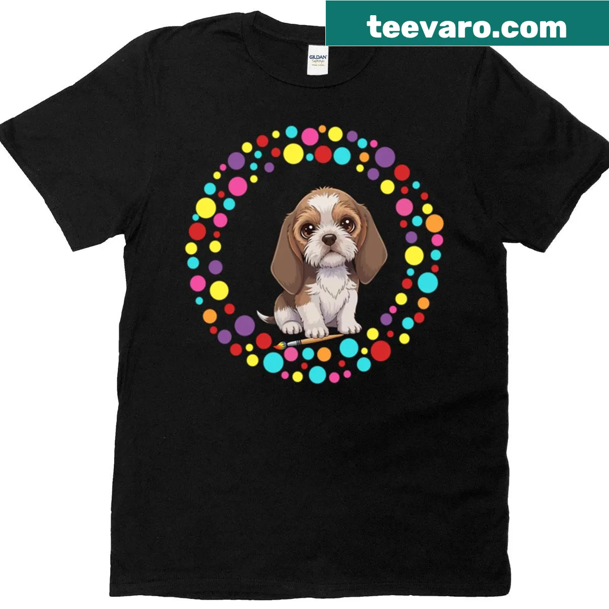 T-shirt with a colorful graphic of a Pbgv dog — on a men's t-shirt