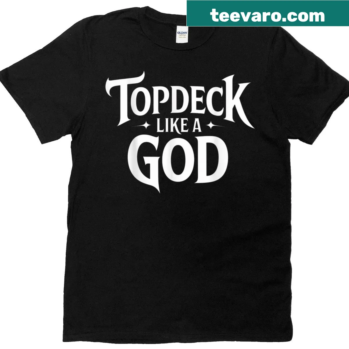 T-shirt with gaming mana symbols typography graphic — on a men's t-shirt