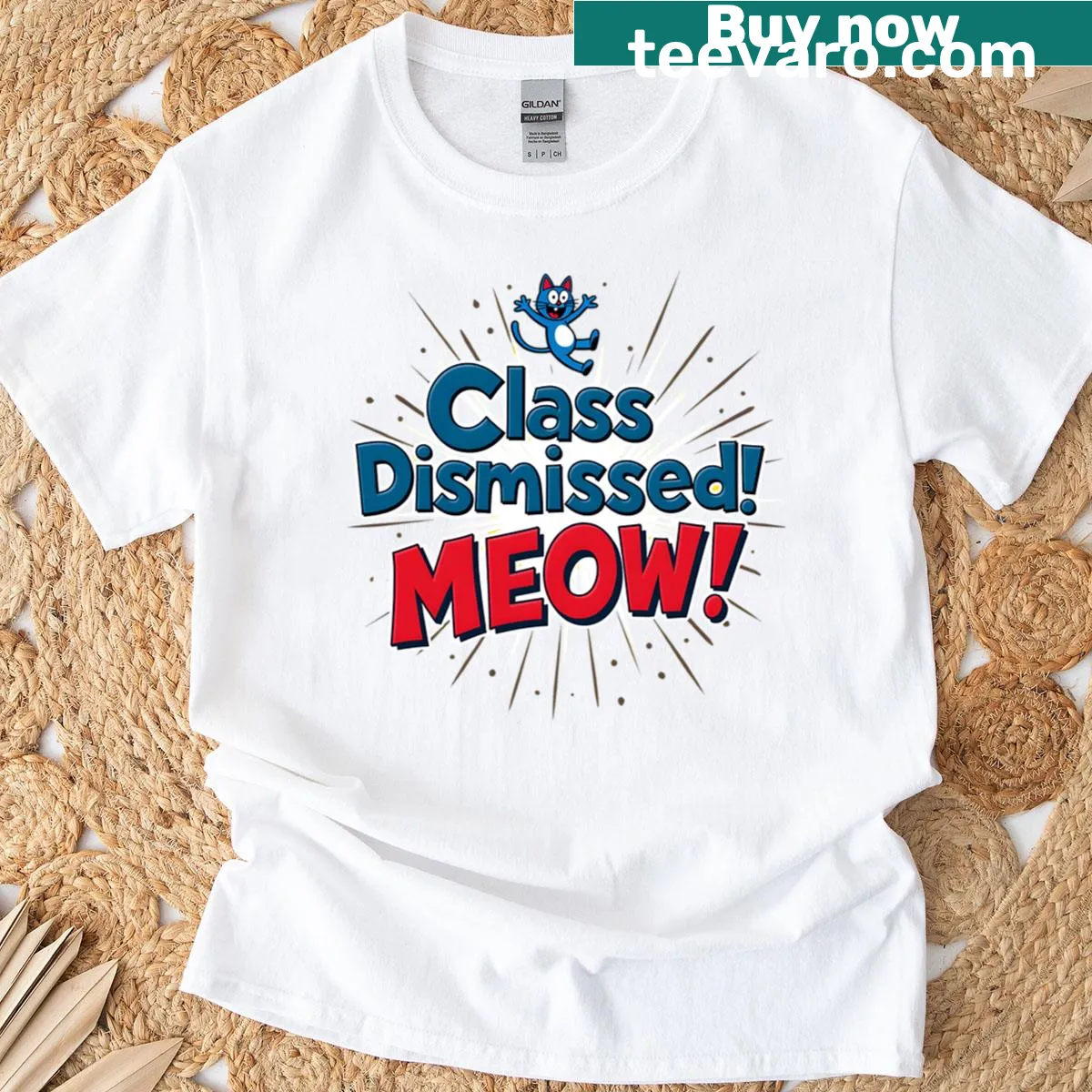 Cute kids T-shirt with 'Class Dismissed' and cat graphics — on a men's t-shirt