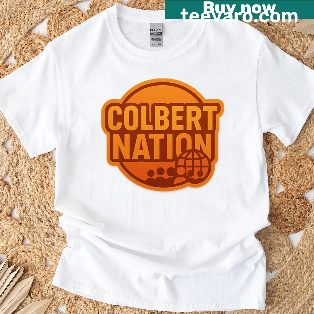 Oversized t-shirt with humorous text celebrating Colbert Nation. — on a men's t-shirt