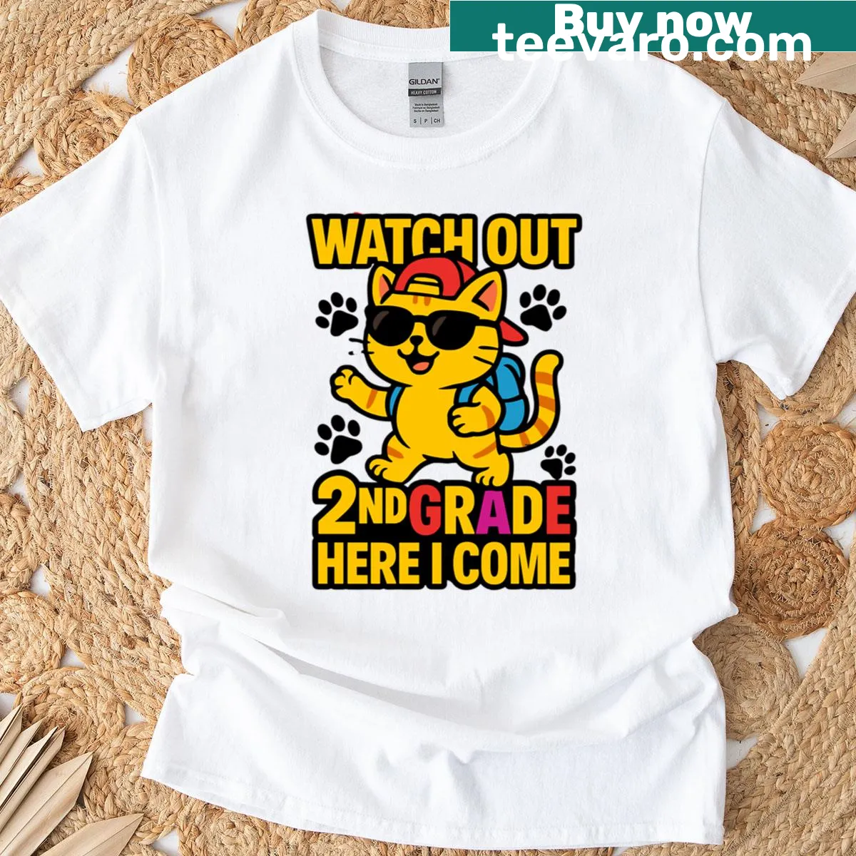 T-shirt featuring a cool cat design for back-to-school kids — on a men's t-shirt