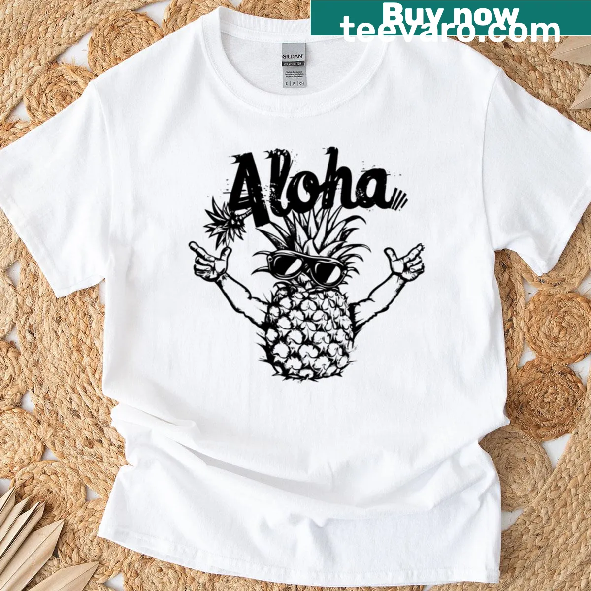 Hawaiian T-shirt with a cool pineapple and 'Aloha' graphic — on a men's t-shirt