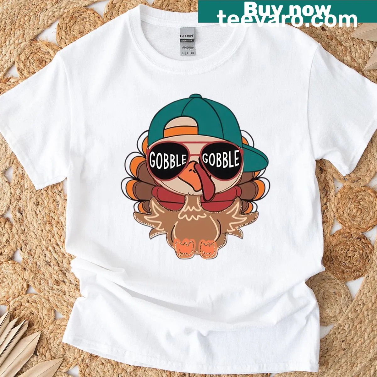 Funny Thanksgiving T-shirt with 'Gobble Gobble' text — on a men's t-shirt