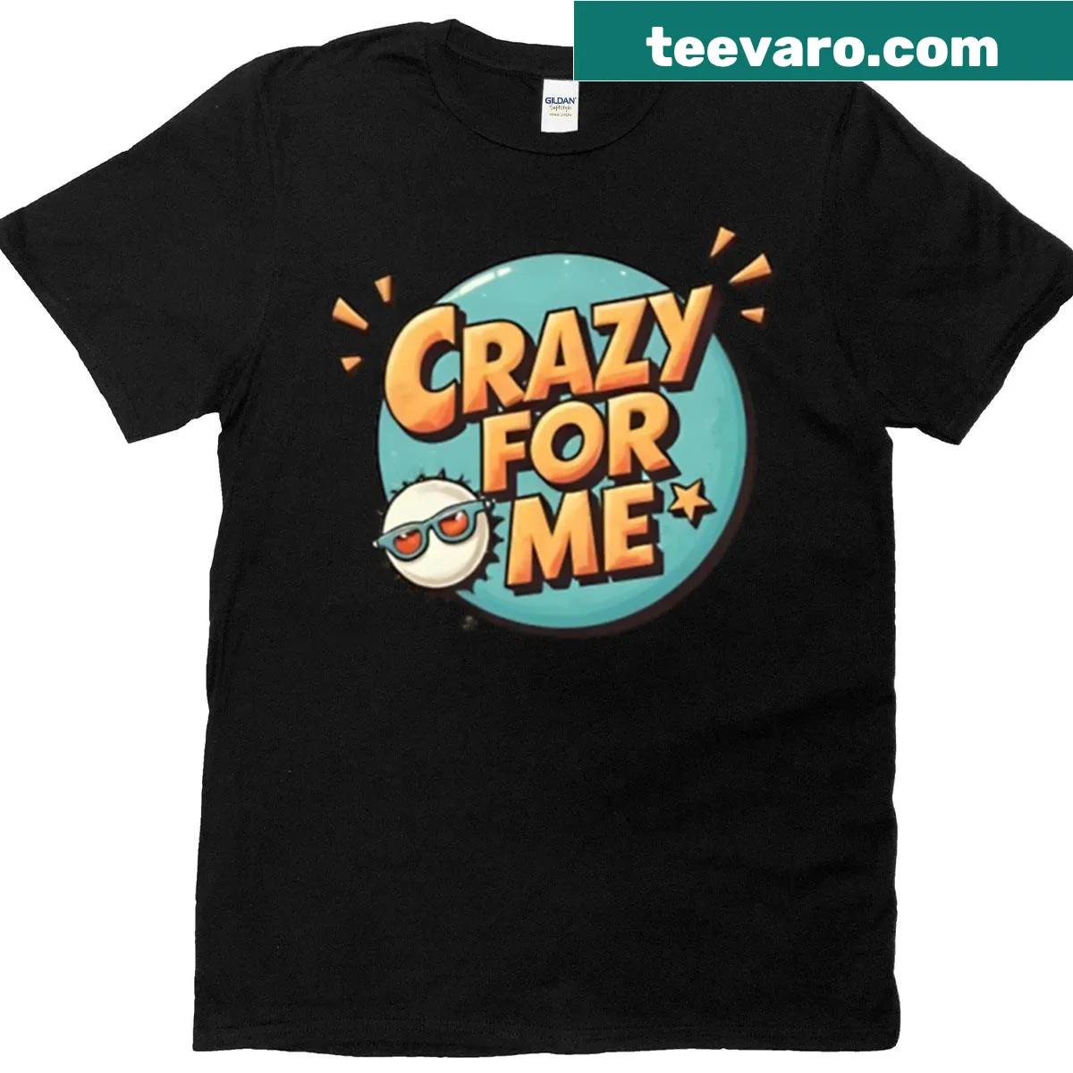 Playful typography shirt with a whimsical cosmic love message — on a men's t-shirt