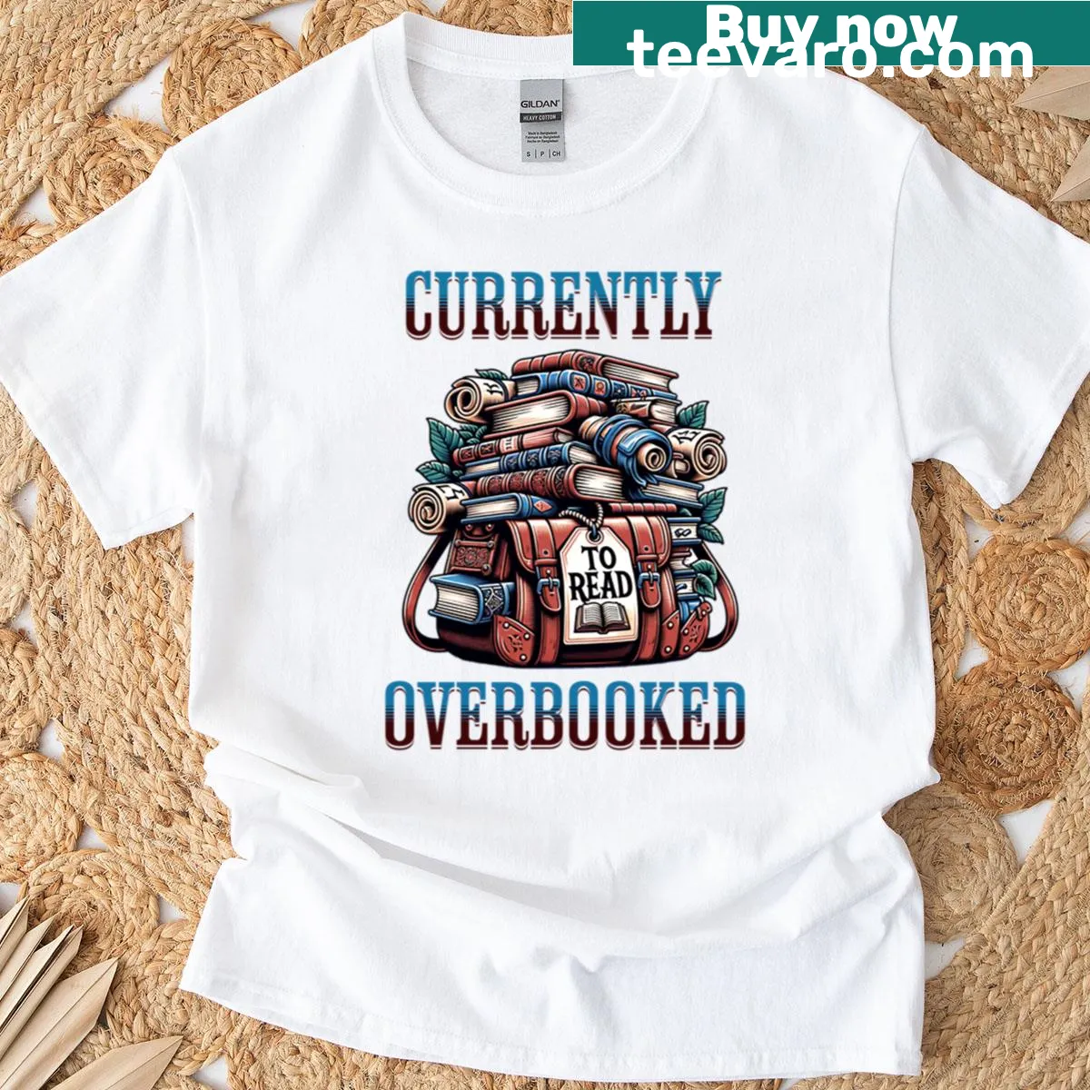 Humorous book stack graphic with reading-related text on a t-shirt. — on a men's t-shirt