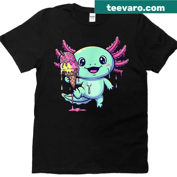 Cute axolotl graphic eating ice cream on T-shirt