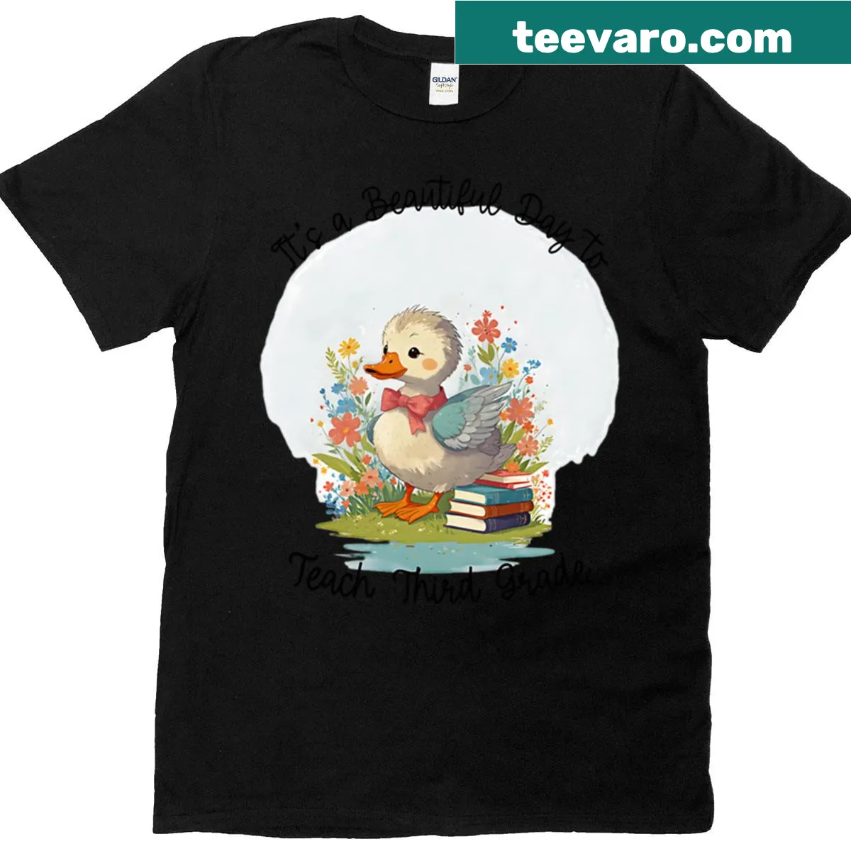Adorable T-shirt with a goose and 'It's A Beautiful Day To Teach 3rd Grade' text — on a men's t-shirt