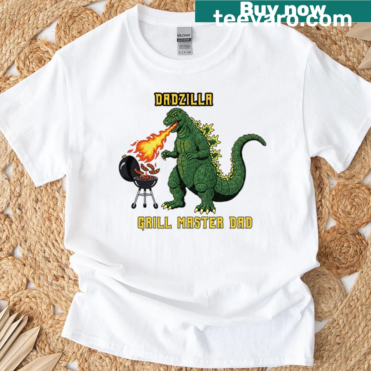 Oversized Dadzilla Grill Master t-shirt for dads — on a men's t-shirt