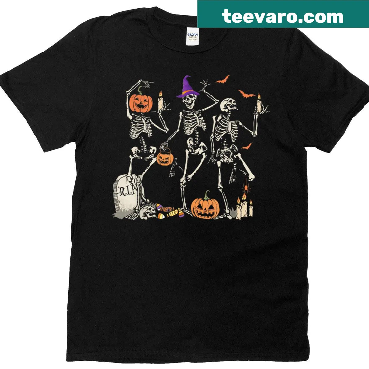Dancing skeleton illustration on a Halloween t-shirt — on a men's t-shirt