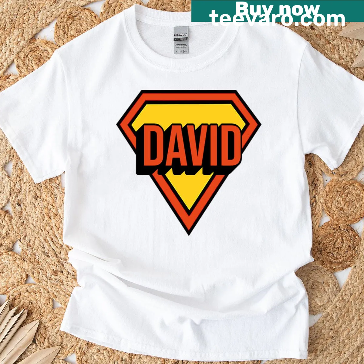 Minimalist typography design featuring the name David Corenswet — on a men's t-shirt
