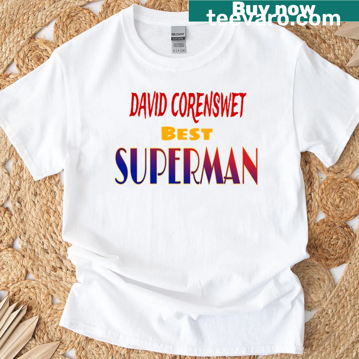 Stylish David Corenswet t-shirt featuring his name in a creative font — on a men's t-shirt
