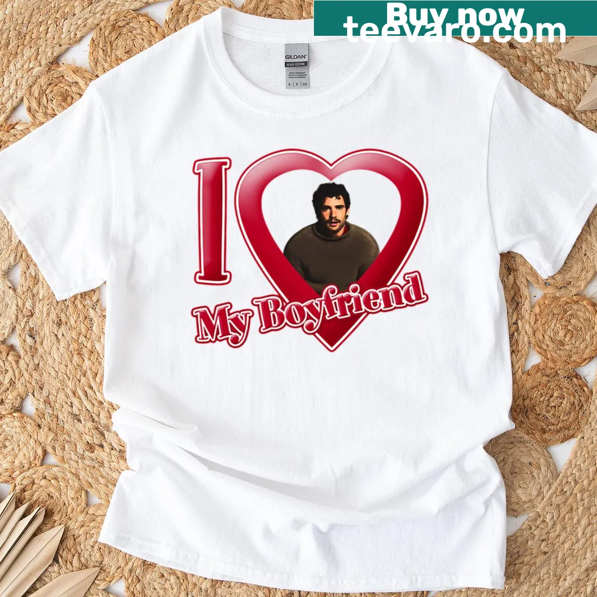 T-shirt with 'I Love My Boyfriend' text — on a men's t-shirt