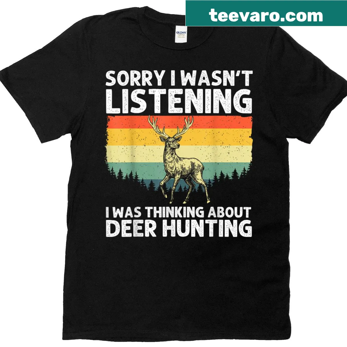 Illustrated deer hunting t-shirt for outdoor enthusiasts — on a men's t-shirt