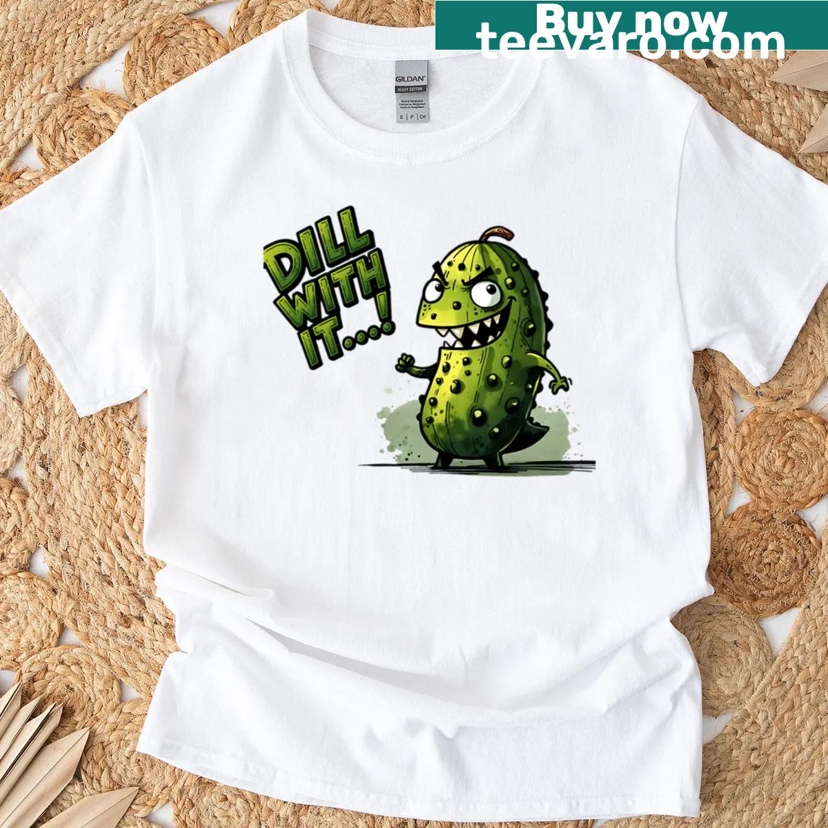 Funny cucumber character graphic with text 'Dill With It' — on a men's t-shirt