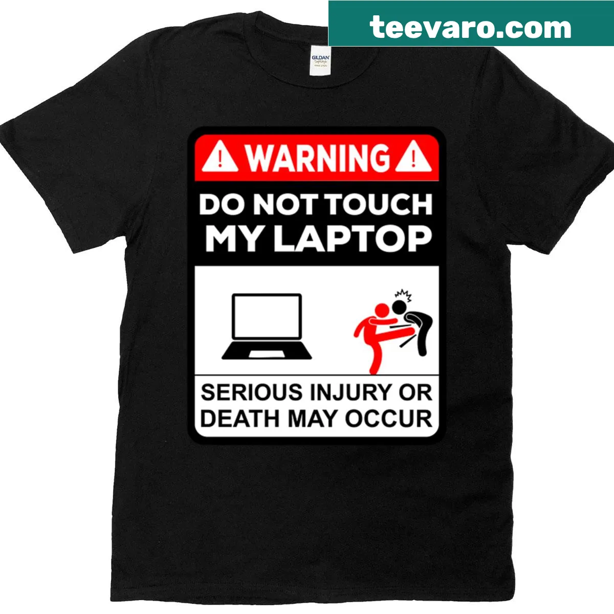 Do Not Touch My Laptop t-shirt with bold typography — on a men's t-shirt