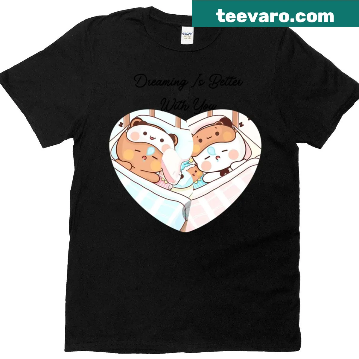 Illustrated panda bears with the message about dreaming together on a t-shirt — on a men's t-shirt