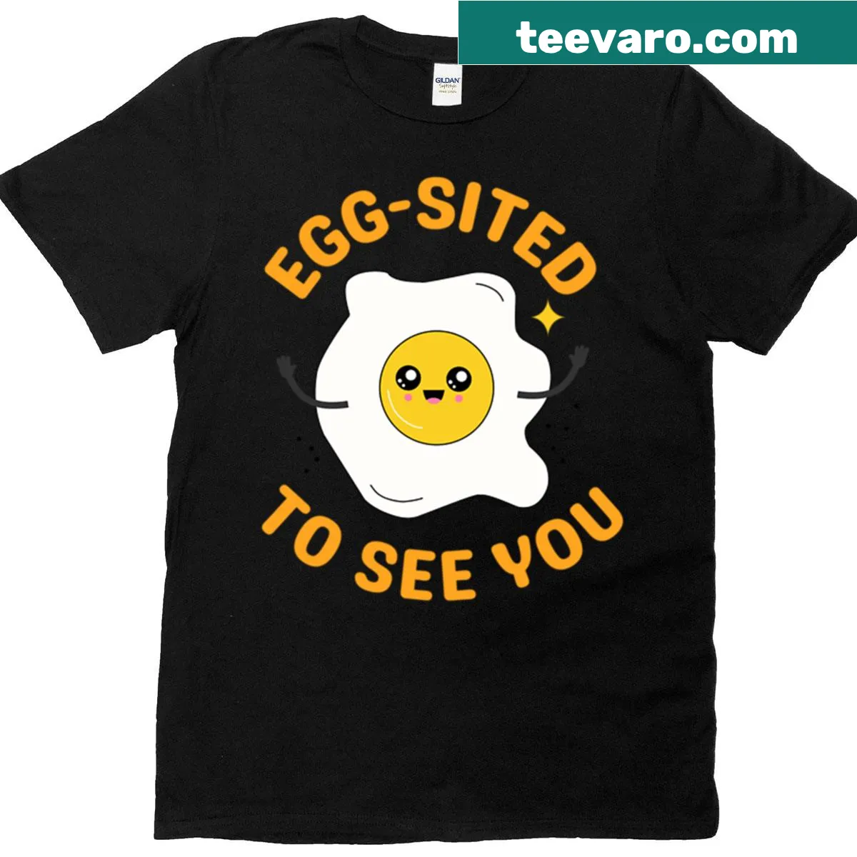 Kawaii cartoon egg with a happy face and pun text — on a men's t-shirt