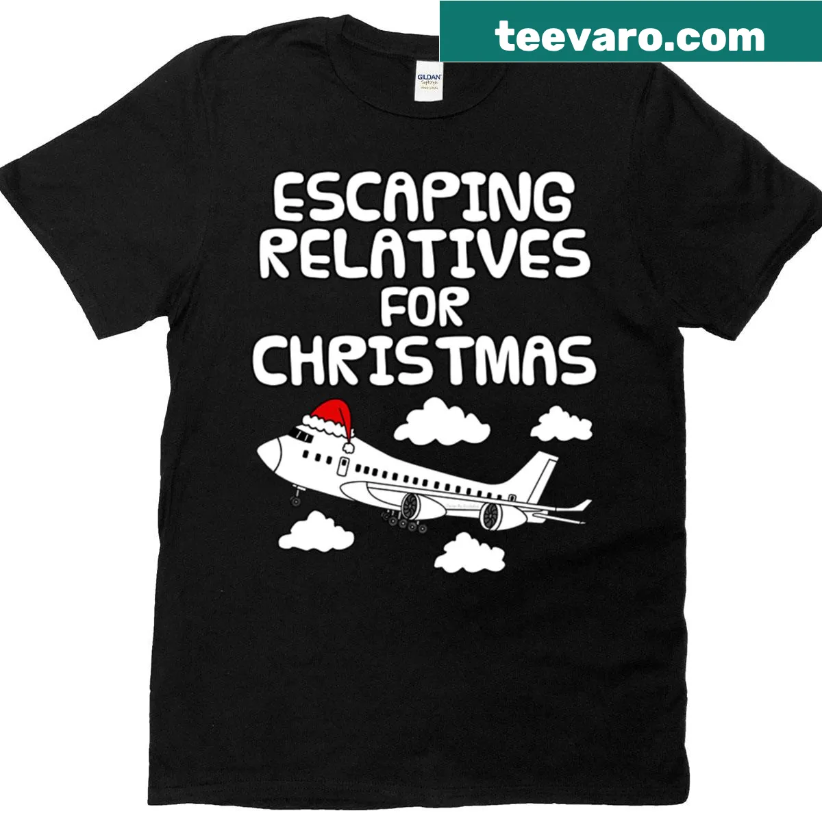 Funny t-shirt with an airplane graphic escaping relatives for Christmas. — on a men's t-shirt