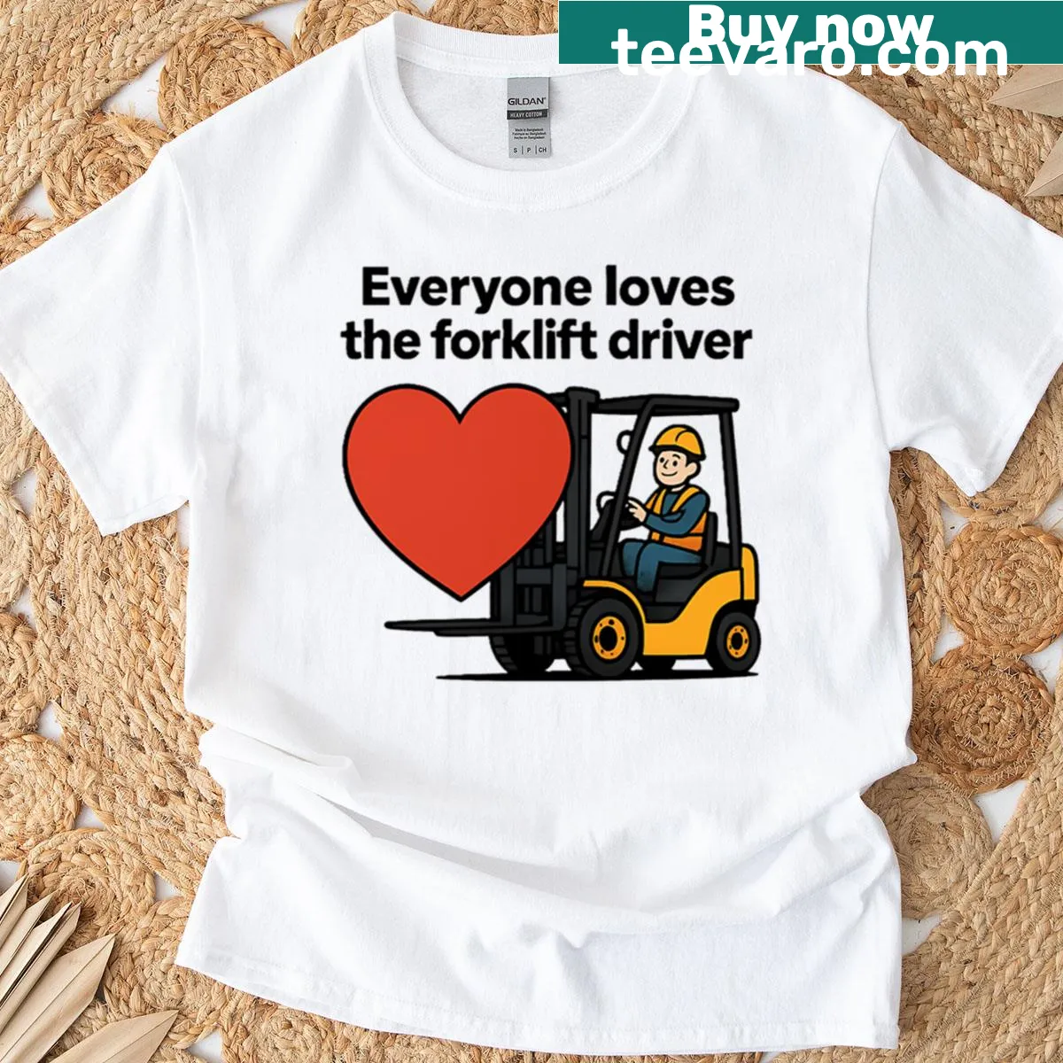 Retro t-shirt celebrating forklift drivers with bold text — on a men's t-shirt