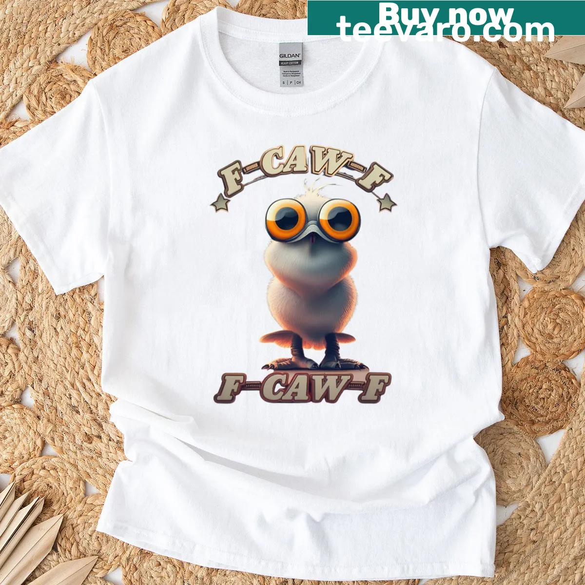 Oversized t-shirt with quirky bird graphic and dark humor — on a men's t-shirt