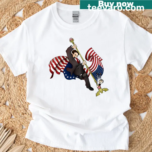 Bold graphic of flag power on fitted patriotic t-shirt
