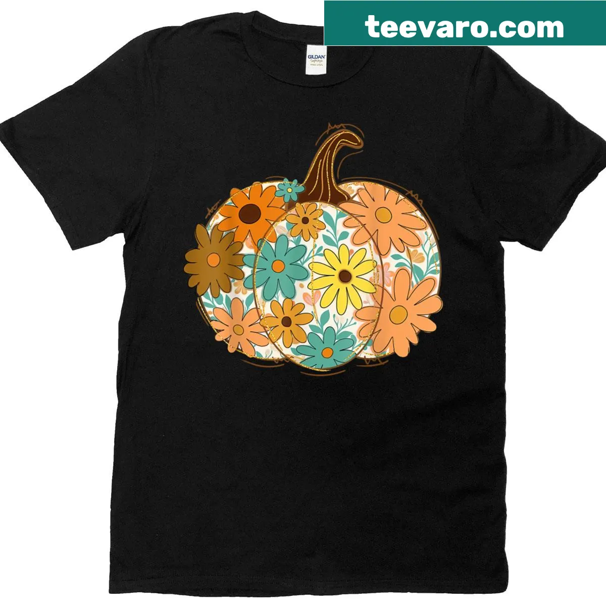 Floral pumpkin design celebrating autumn and Thanksgiving on a t-shirt — on a men's t-shirt
