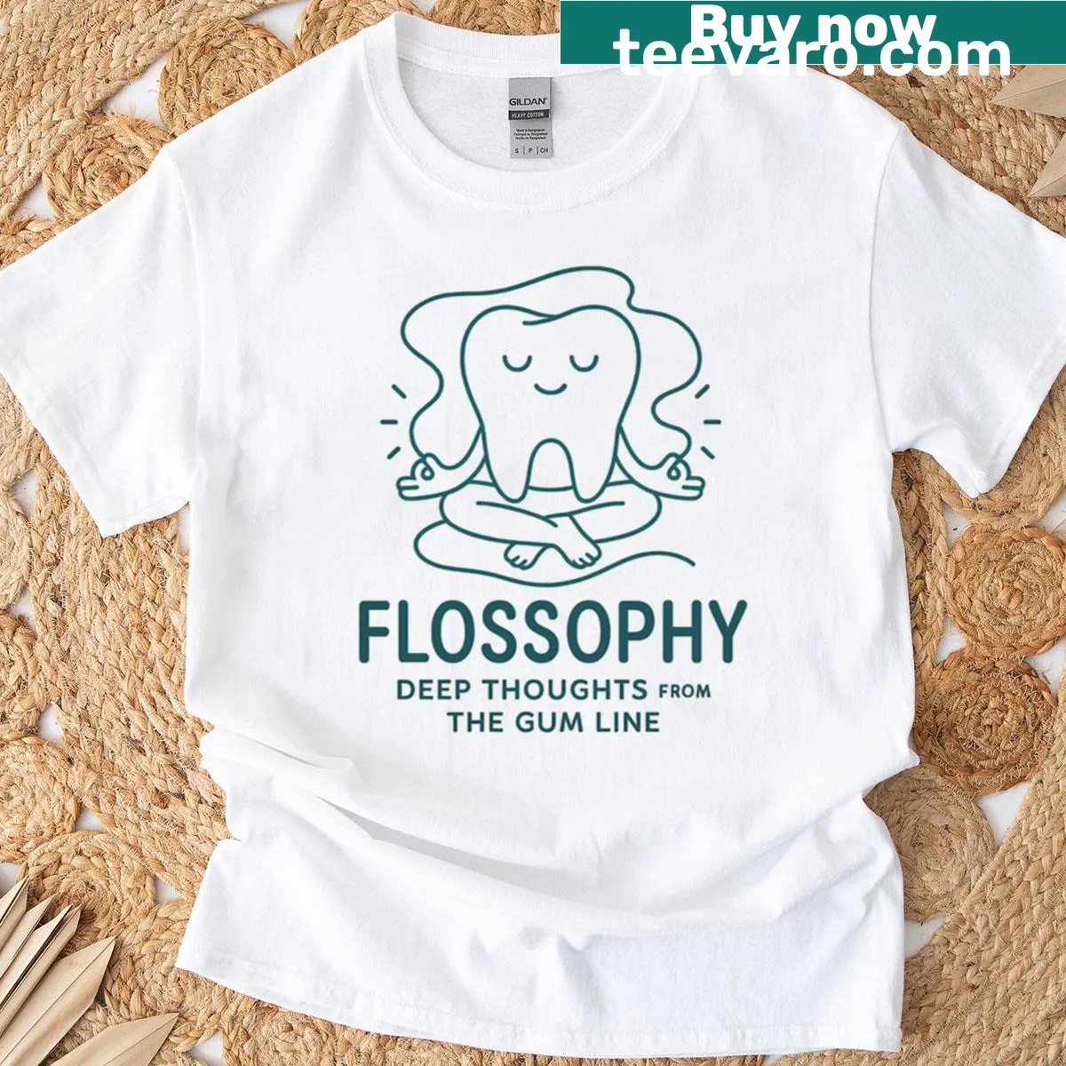 Hand-lettered graphic promoting dental health on t-shirt — on a men's t-shirt