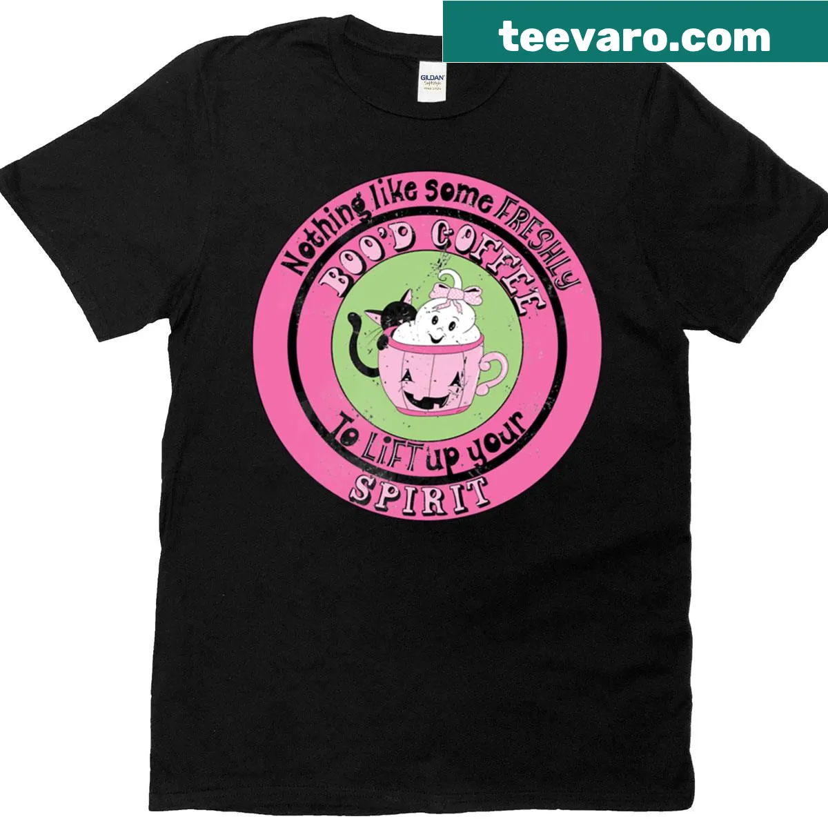 T-shirt featuring whimsical coffee graphic. — on a men's t-shirt