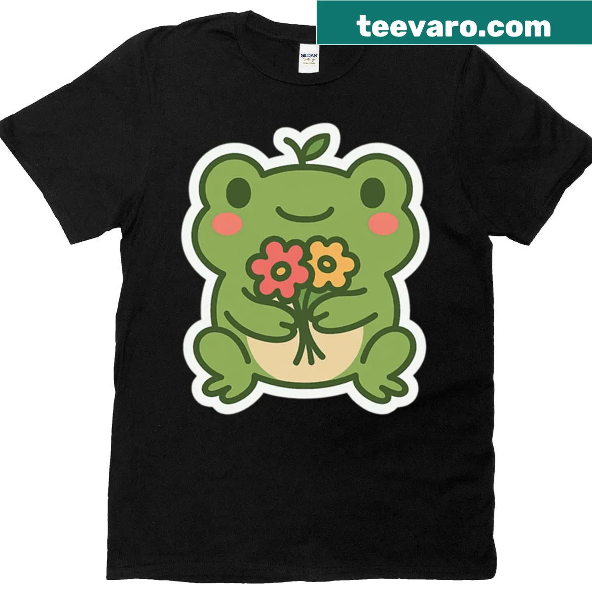 Cute illustration of a frog with flowers on a kids' T-shirt. — on a men's t-shirt