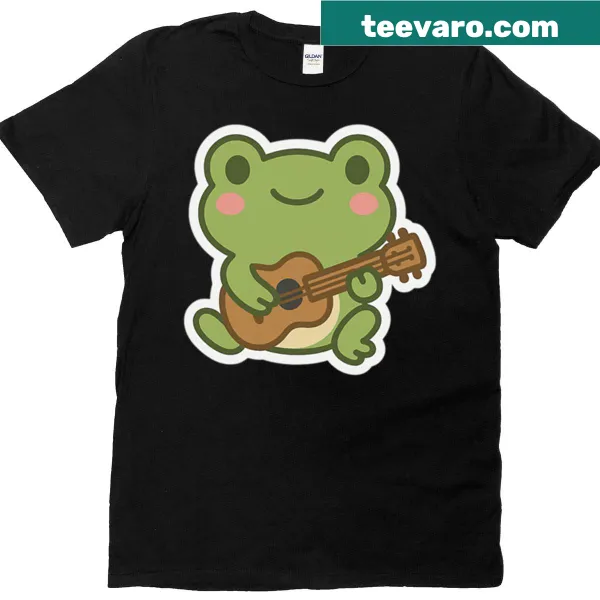 T-shirt featuring a frog playing guitar in a whimsical design