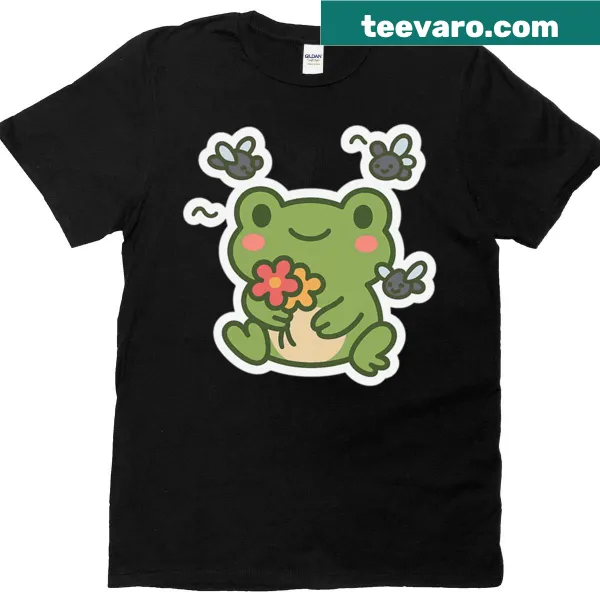 Cute frog with flies illustrated on a T-shirt