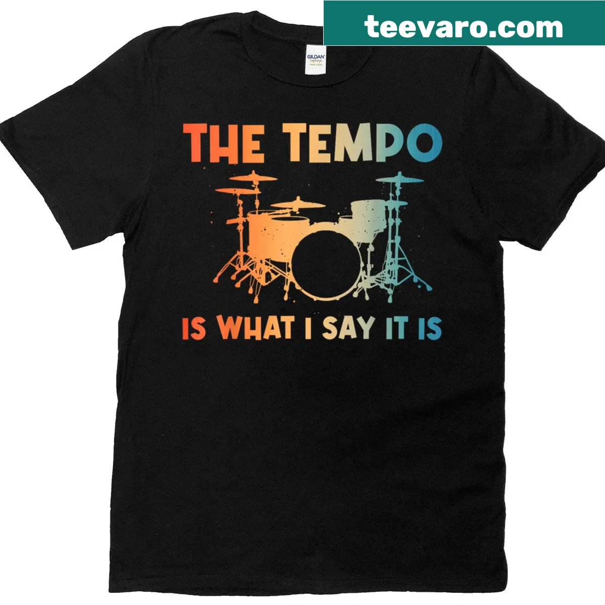 Funny T-shirt with drummer illustration and humorous text — on a men's t-shirt