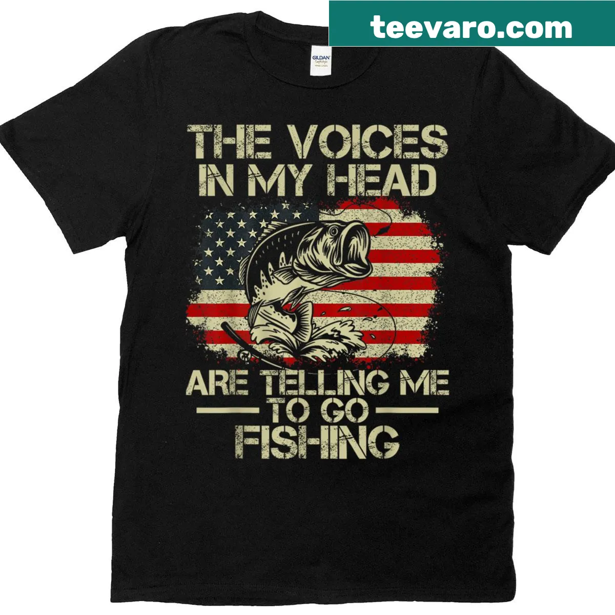 Humorous fishing shirt with graphic of whispering fish and funny quote — on a men's t-shirt