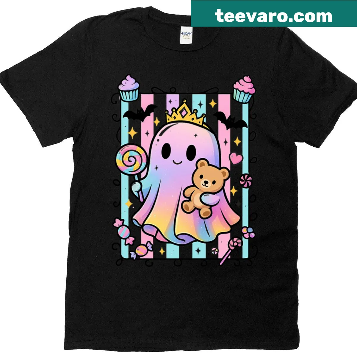 Cute cartoon ghost design on a Halloween T-shirt — on a men's t-shirt