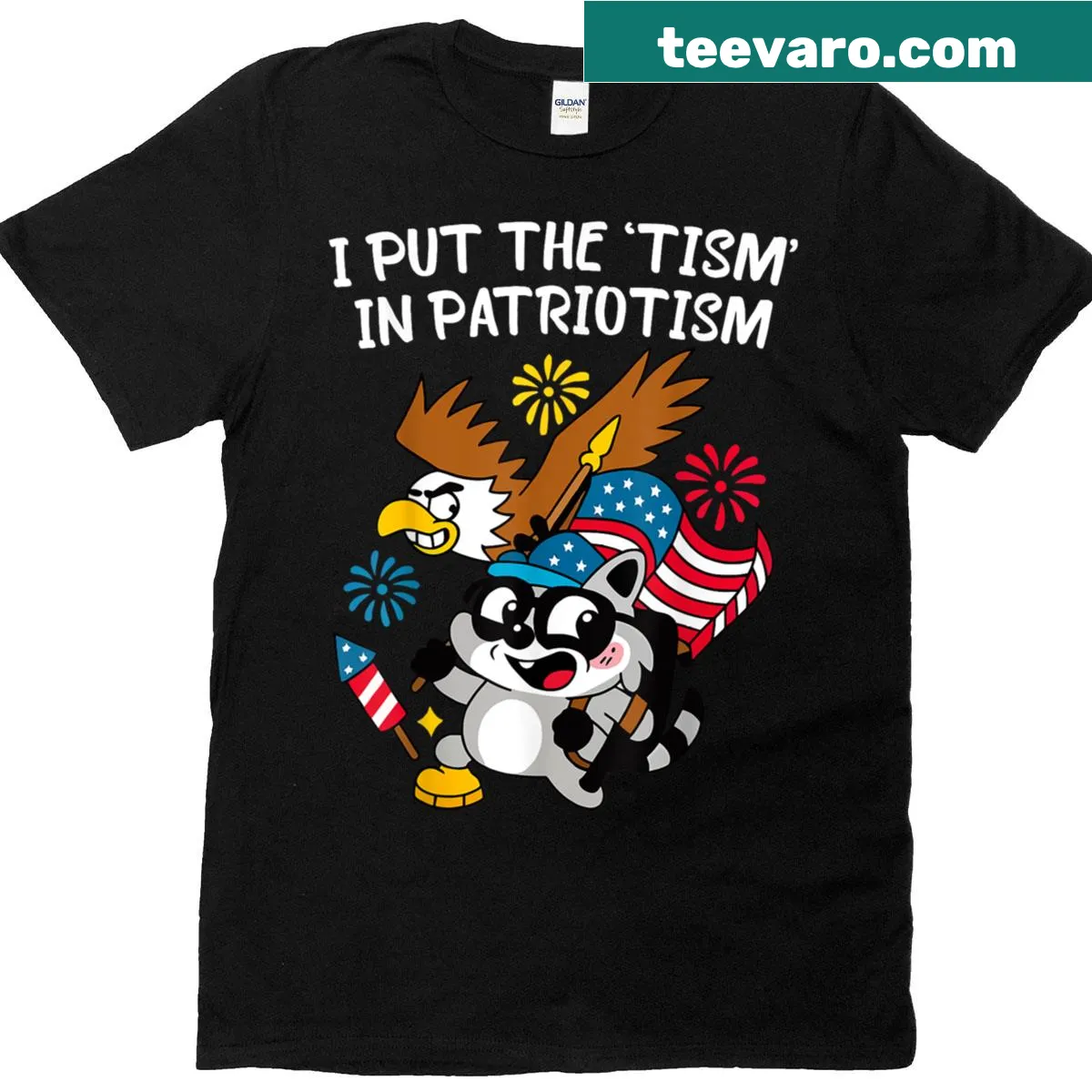 Humorous t-shirt with eagle graphic and text about patriotism — on a men's t-shirt