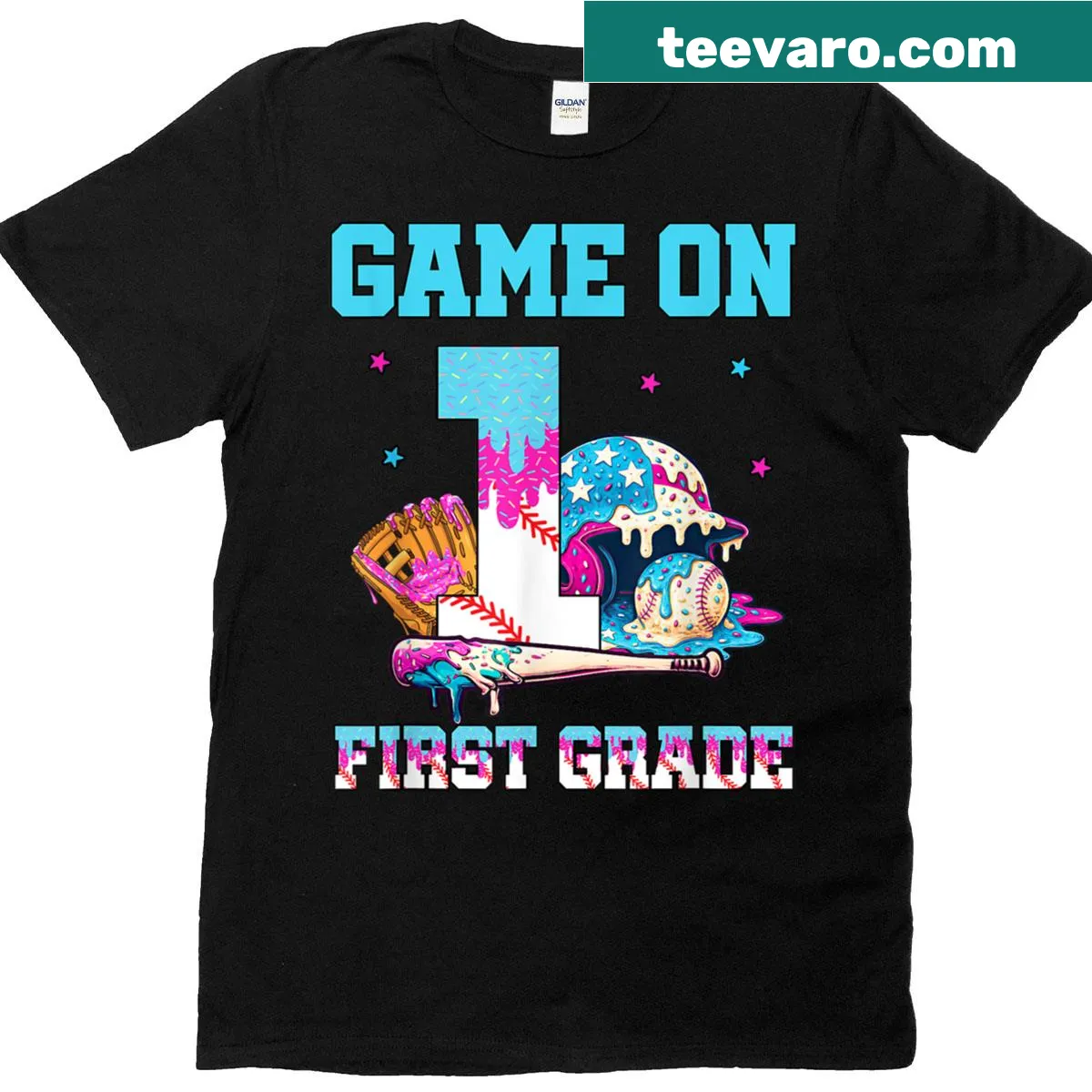 T-shirt with baseball graphic for 1st grade boys — on a men's t-shirt