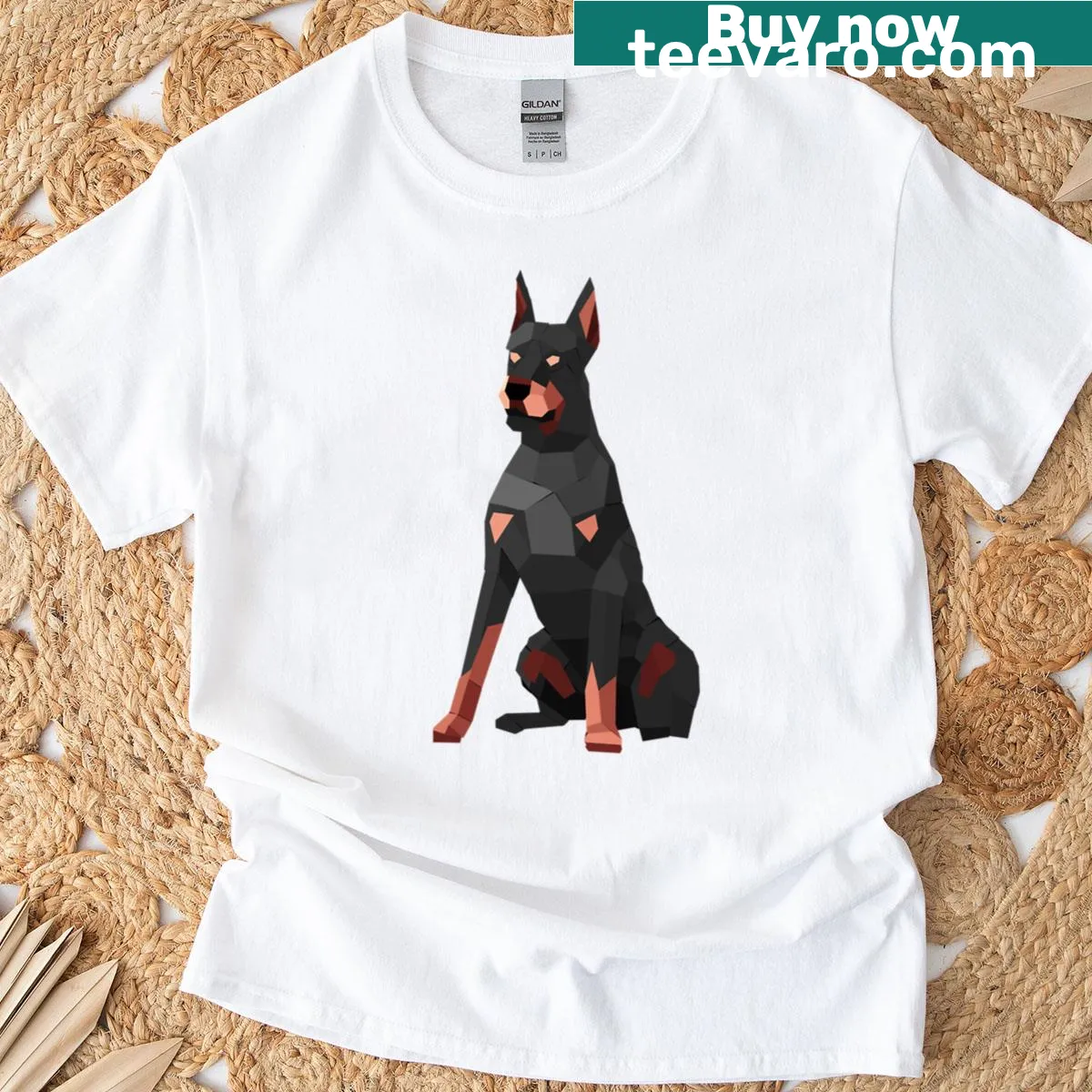 Geometric chihuahua illustration reflecting existential anxiety on t-shirt — on a men's t-shirt