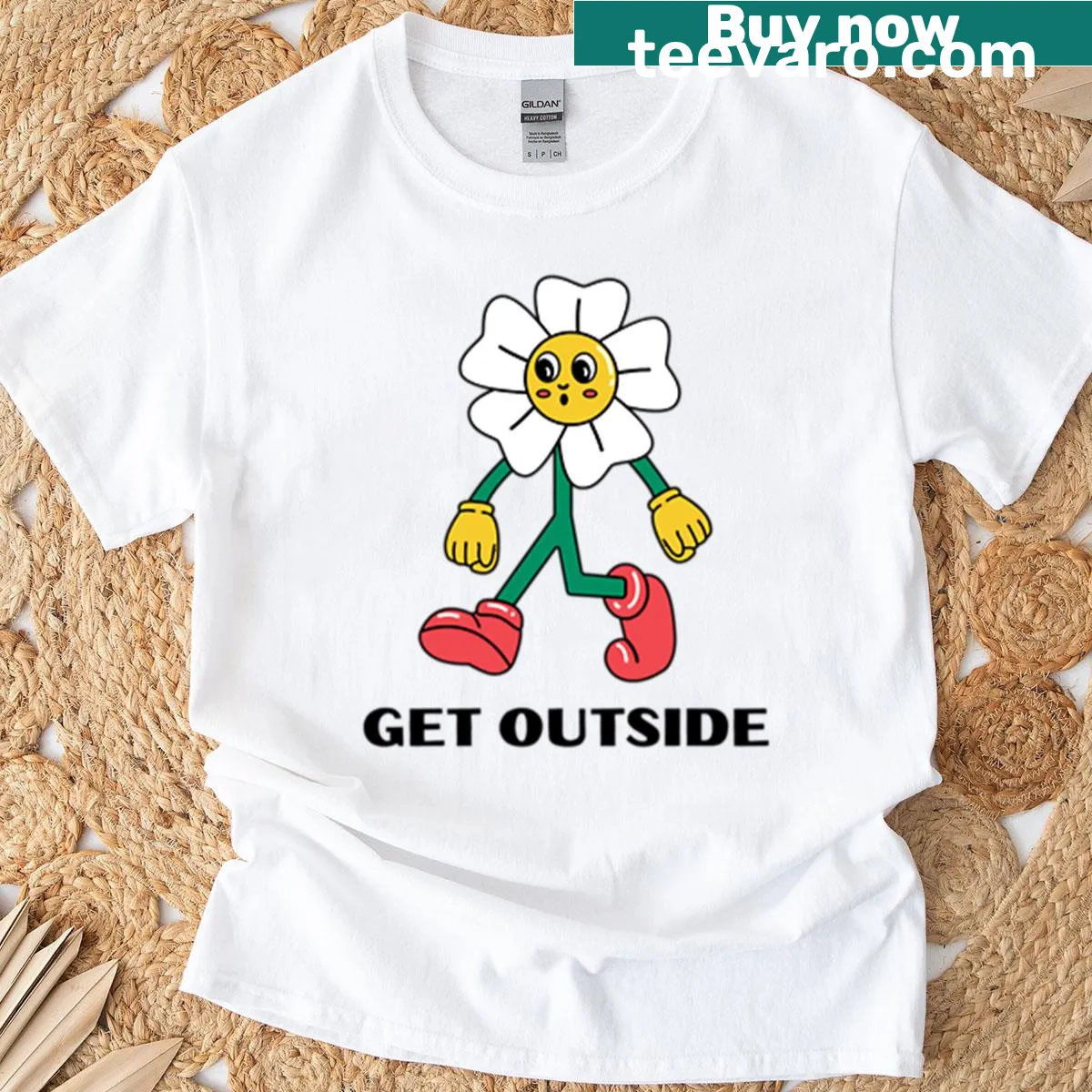 Inspirational 'Get Outside' text design on t-shirt — on a men's t-shirt