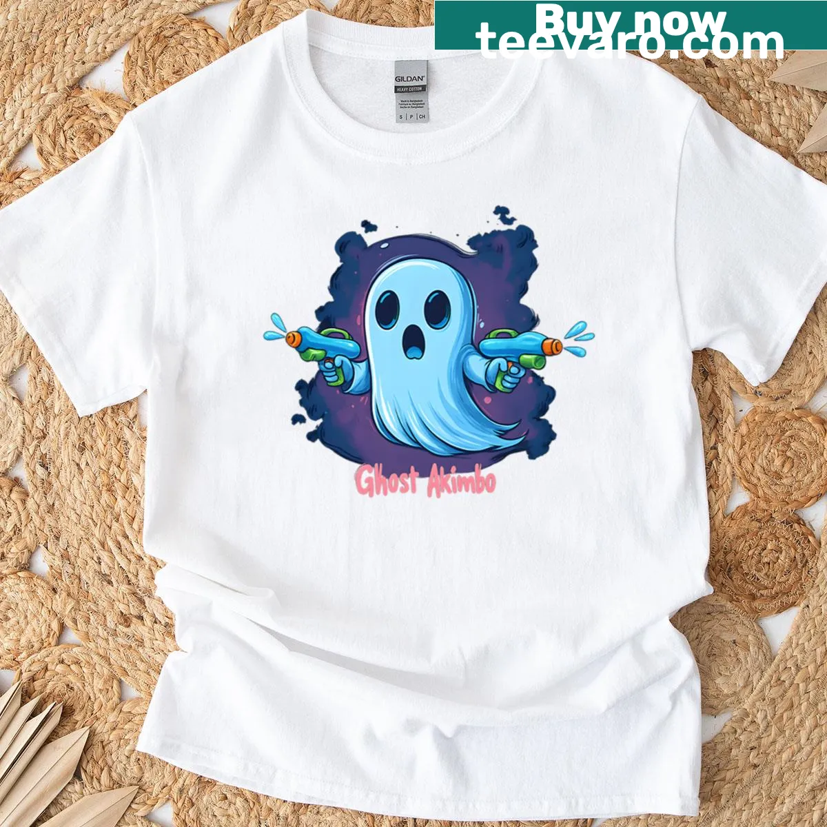 Illustrated shirt with ghosts in water battles and dynamic design — on a men's t-shirt