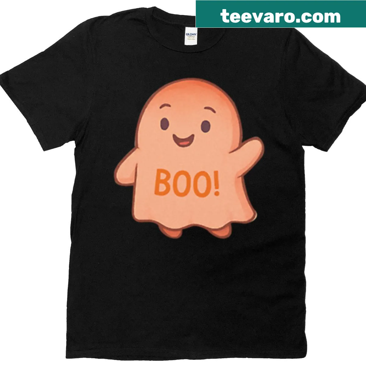 Silhouette ghost design on an orange T-shirt — on a men's t-shirt