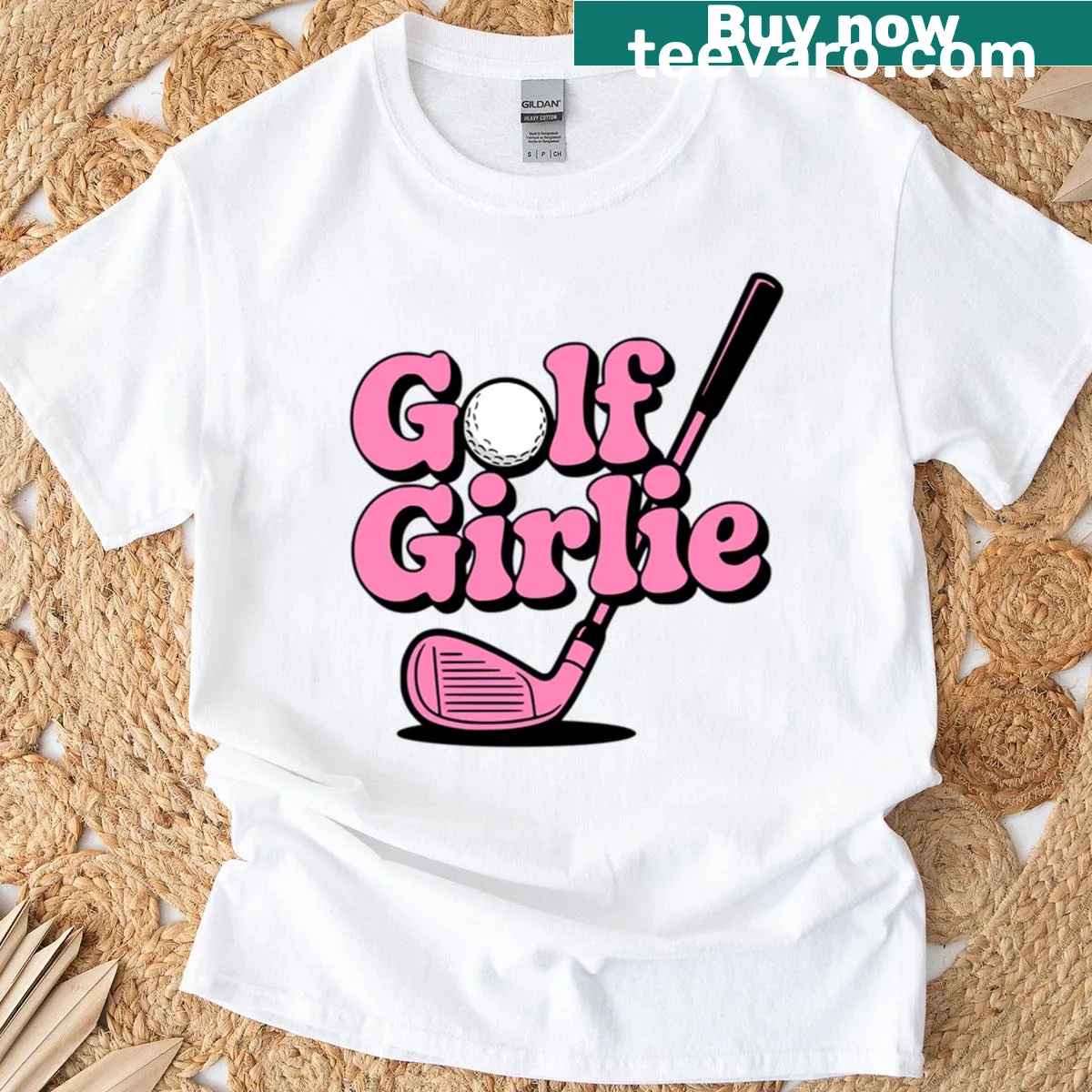 Playful golf-themed graphic on T-shirt for women — on a men's t-shirt