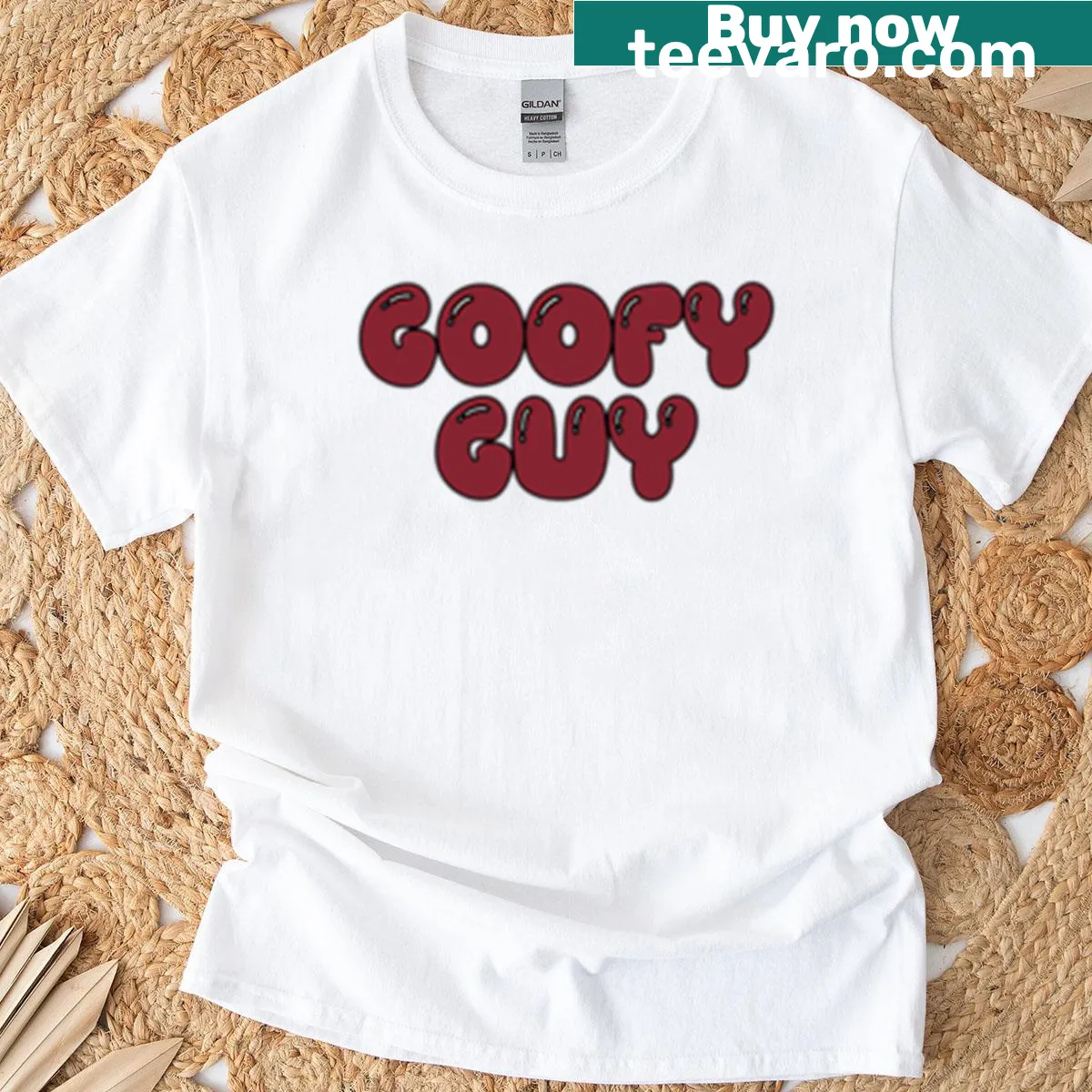 Goofy text t-shirt for men in dark red — on a men's t-shirt