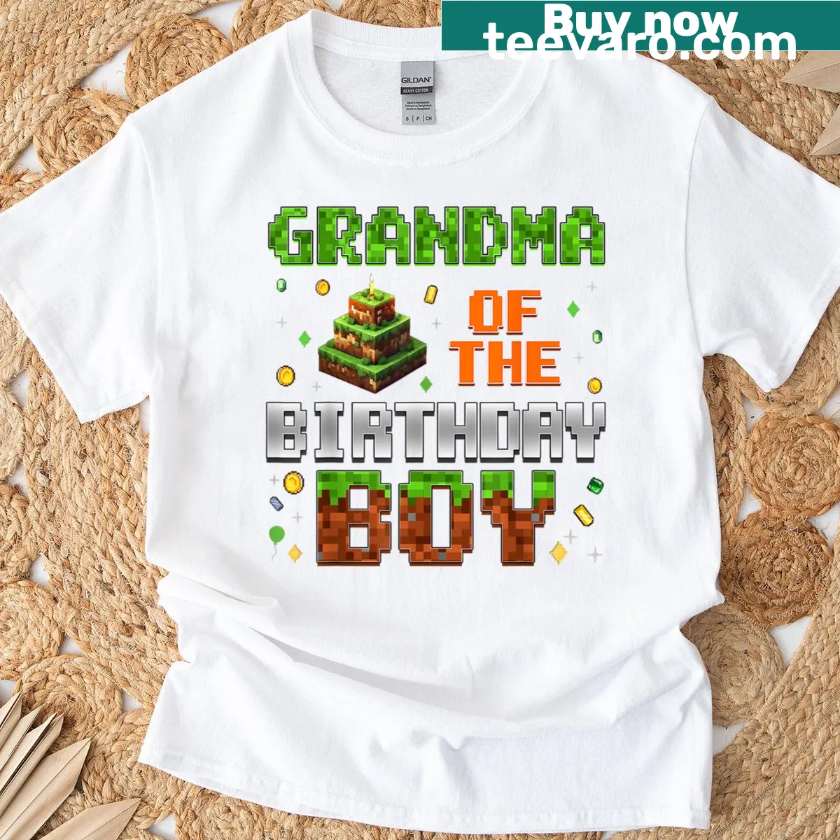 Pixel art T-shirt for grandmas celebrating a birthday — on a men's t-shirt