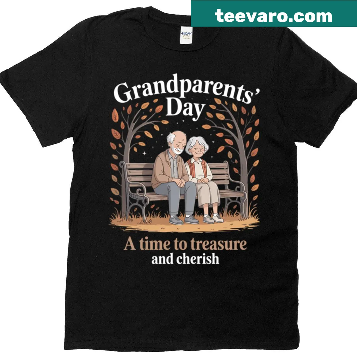 Heartfelt 'A Time To Treasure And Cherish' text on a grandparent t-shirt — on a men's t-shirt