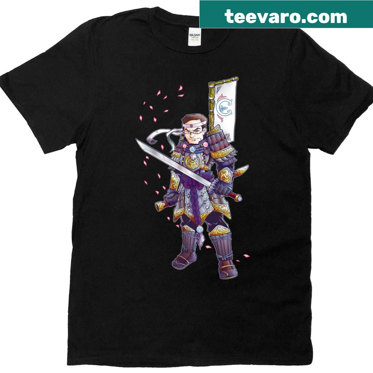 Fitted t-shirt with 'Greatest American Samurai' graphic — on a men's t-shirt