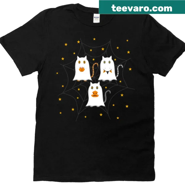 Cute t-shirt featuring Halloween-themed cats illustration