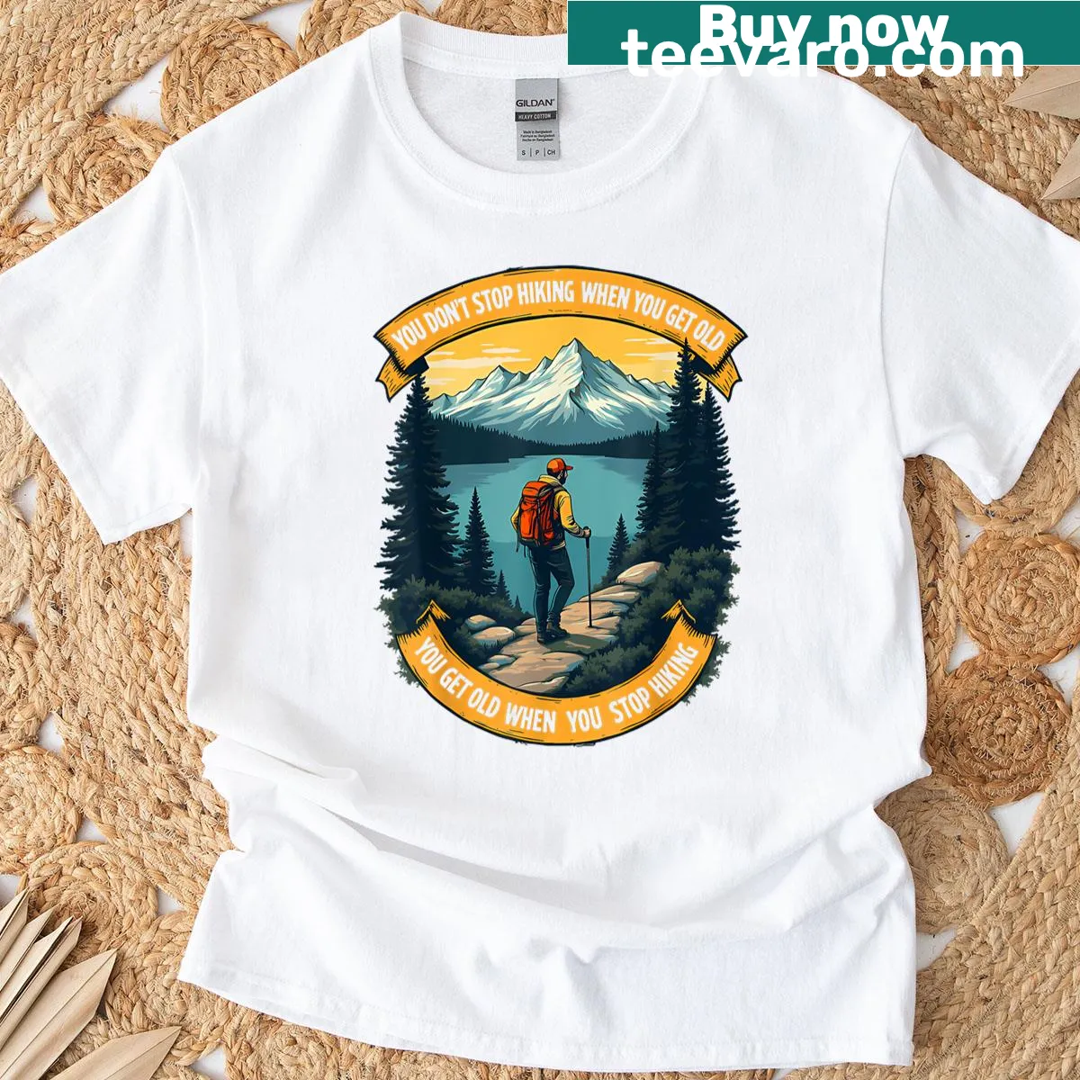 Inspirational hiking T-shirt with a motivational message — on a men's t-shirt