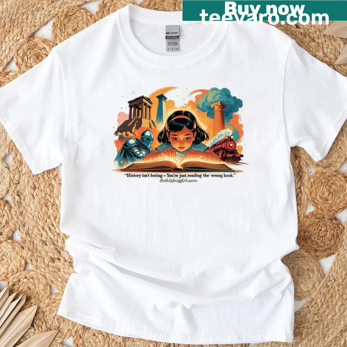 Whimsical T-shirt with the phrase about history — on a men's t-shirt